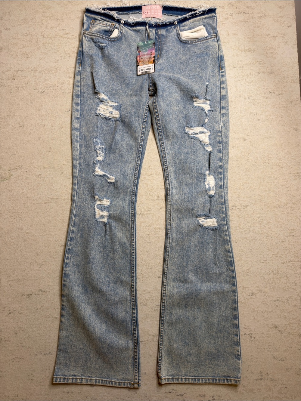 Revice Mariah Y2K Low Rise Light Wash Distressed Denim Bootcut Denim Size 28